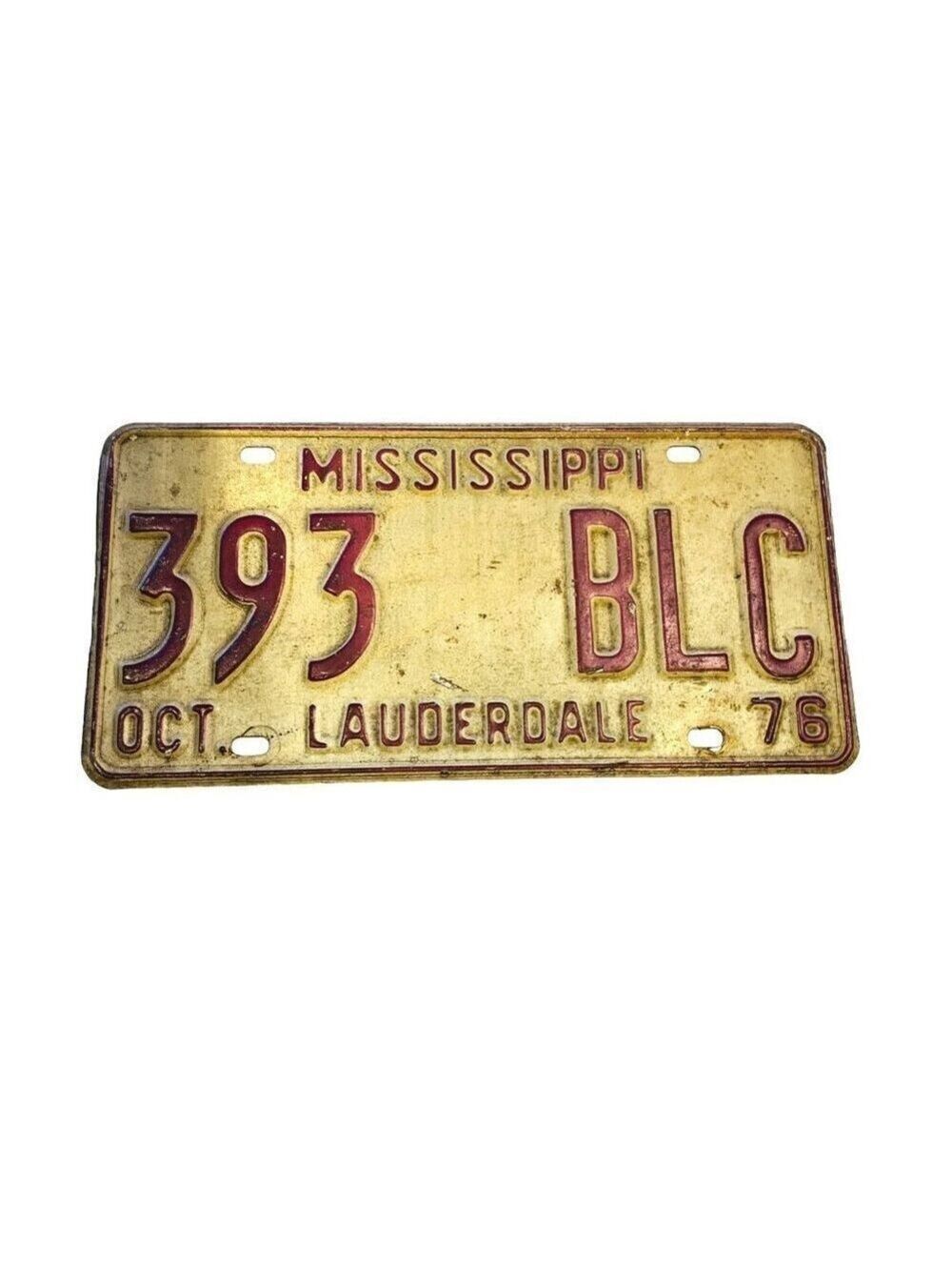 Old Antique 1976 Mississippi License Plate Car Tag Lauderdale Red Collectible